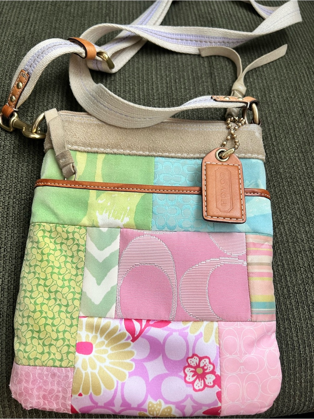 Vintage Coach Y2K Pastel Patchwork Crossbody Bag Signature Suede Canvas